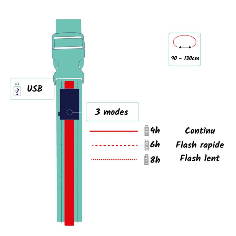 Ceinture d'éclairage vélo USB avec télécommande 2 modes flash et continu Sélection P2R - vue 6