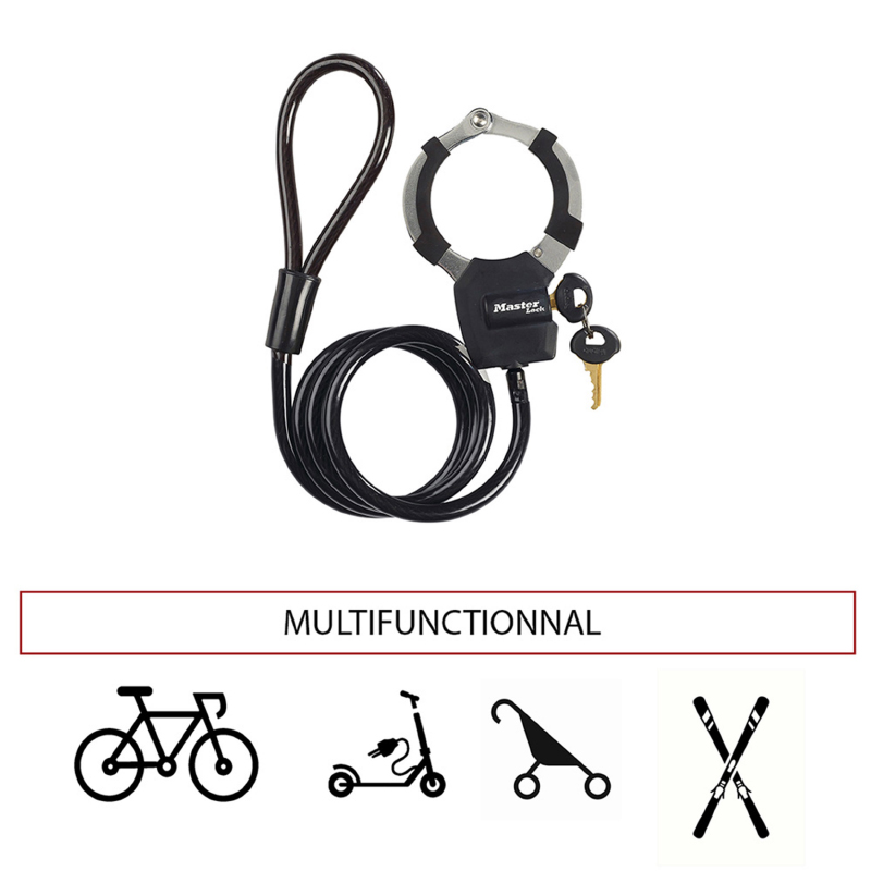 Antivol câble à boucle avec menottes Masterlock Street Cuff diamètre 8 mm longueur 1 m niveau sécurité 6 - vue 2