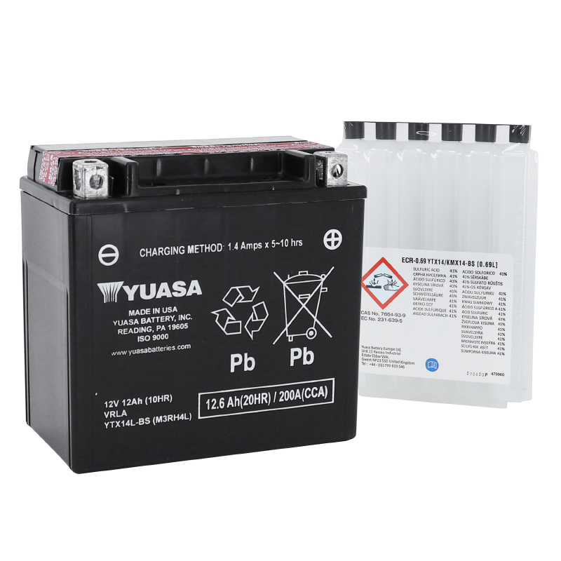 Batterie 12V 12 ah YTX14L-BS Yuasa MF sans entretien haute performance avec pack acide (lg150xl87xh147mm) - vue 2