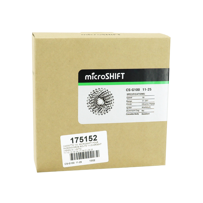 Cassette 10 vitesses Microshift 11-25 Shimano-SRAM route argent - vue 3