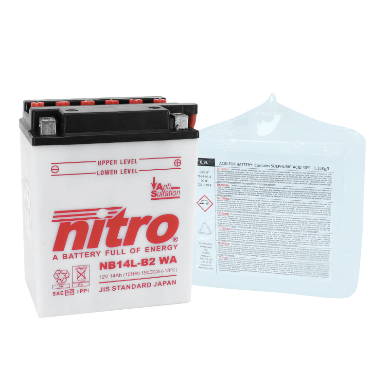 Batterie 12V 14 ah NB14L-B2 Nitro conventionnelle avec entretien (lg136xl91xh168mm) - vue 2