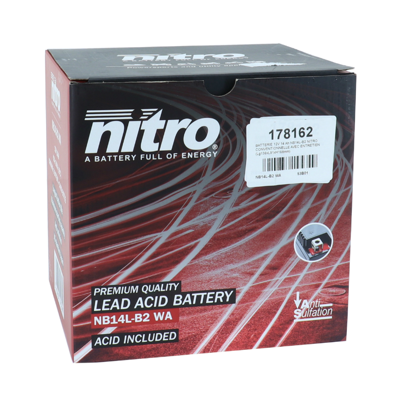 Batterie 12V 14 ah NB14L-B2 Nitro conventionnelle avec entretien (lg136xl91xh168mm) - vue 4
