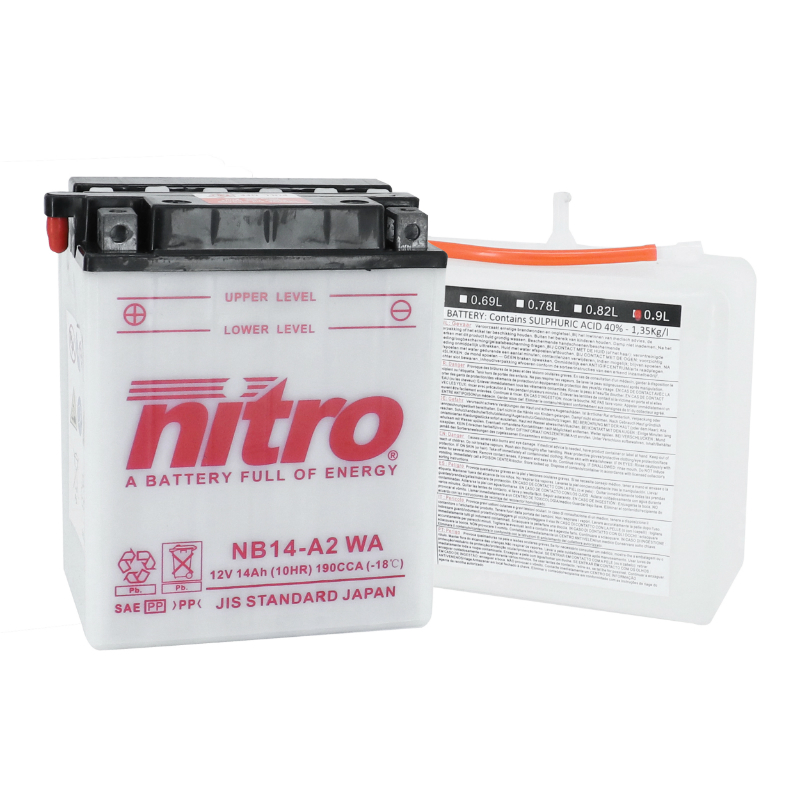 Batterie 12V 14 ah NB14-A2 Nitro conventionnelle avec entretien (lg134xl89xh166mm) (equivalent YB14-A2) - vue 2