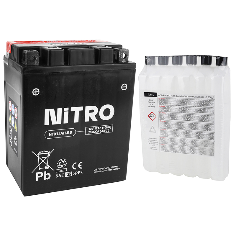 Batterie 12V 12 ah NTX14AH-BS Nitro MF sans entretien avec pack acide (lg134xl89xh166mm) - vue 2