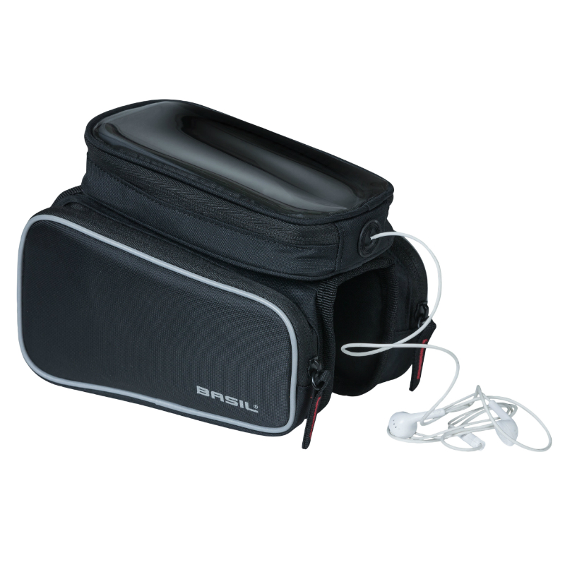 Sacoche de cadre vélo Basil design noir fixation velcro 1,5L avec 2 compartiments latéraux - vue 6