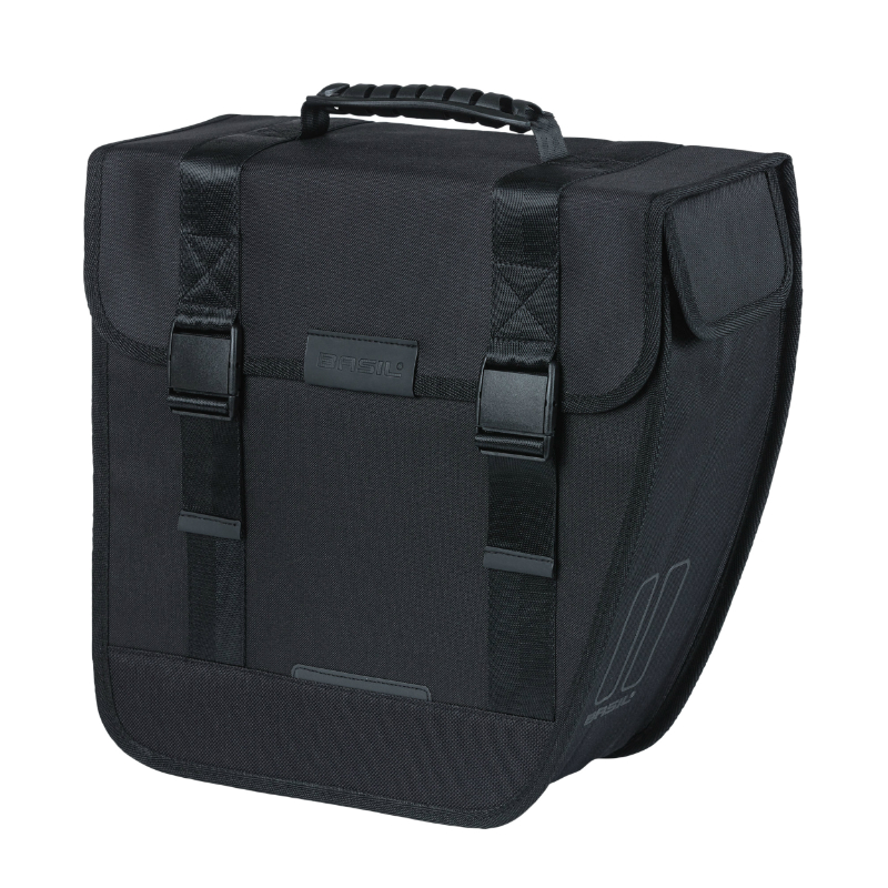Sacoche arrière vélo latérale Basil Tour droit 14L noir fixation crochet 34x14x34cm