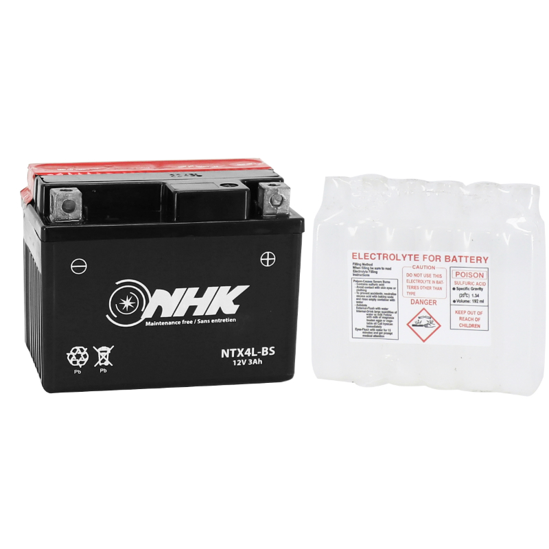 Batterie 12V 3 ah NTX4L-BS Nhk MF sans entretien livre avec pack acide (lg114xl71xh86mm) (qualite premium - equivalent YTX4L-BS) - vue 2