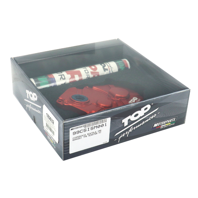 Carter transmission TPR adaptable MBK 50 Booster Stunt Nitro Yamaha 50 BWS Slider Aerox rouge anodisé - vue 4