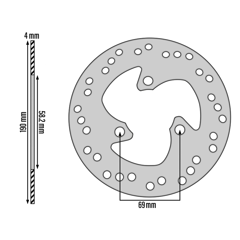 Disque de frein adaptable P2R MBK Nitro 50 1997+ / Yamaha Aerox 50 1997+ (190mm - 58mm - 3 trous) - vue 3