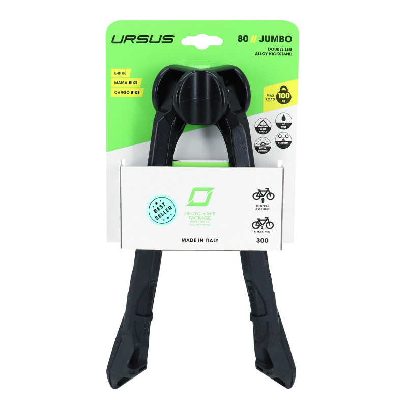 Bequille velo double centrale Ursus jumbo 28"-700 pliable alu noir (300MM) - supporte poids 100KGS (livre sur carte) - vue 3