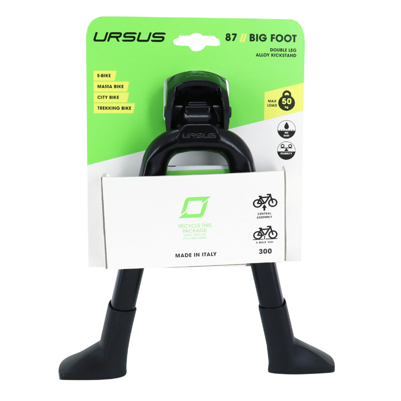 Bequille velo double centrale Ursus big foot 28"-700 pliable alu noir (300MM) - supporte poids 50KGS (livre sur carte) - vue 3