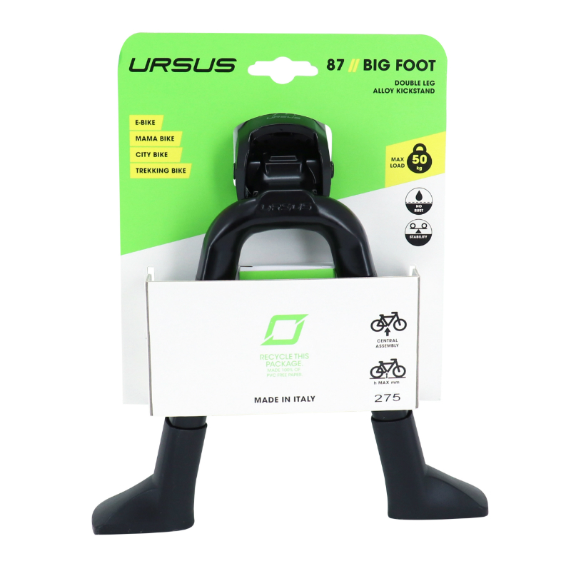 Bequille velo double centrale Ursus big foot 26" pliable alu noir (275MM) - supporte poids 50KGS (livre sur carte) - vue 3