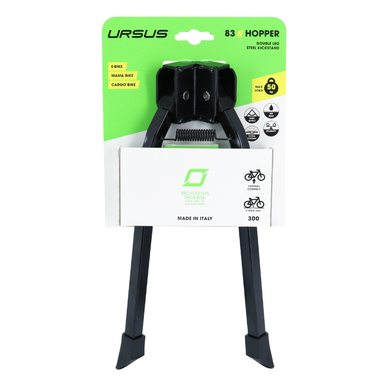 Bequille velo double centrale Ursus hooper foot 28"-700C pliable alu noir (300MM) - supporte poids 50KGS (livre sur carte) - vue 3
