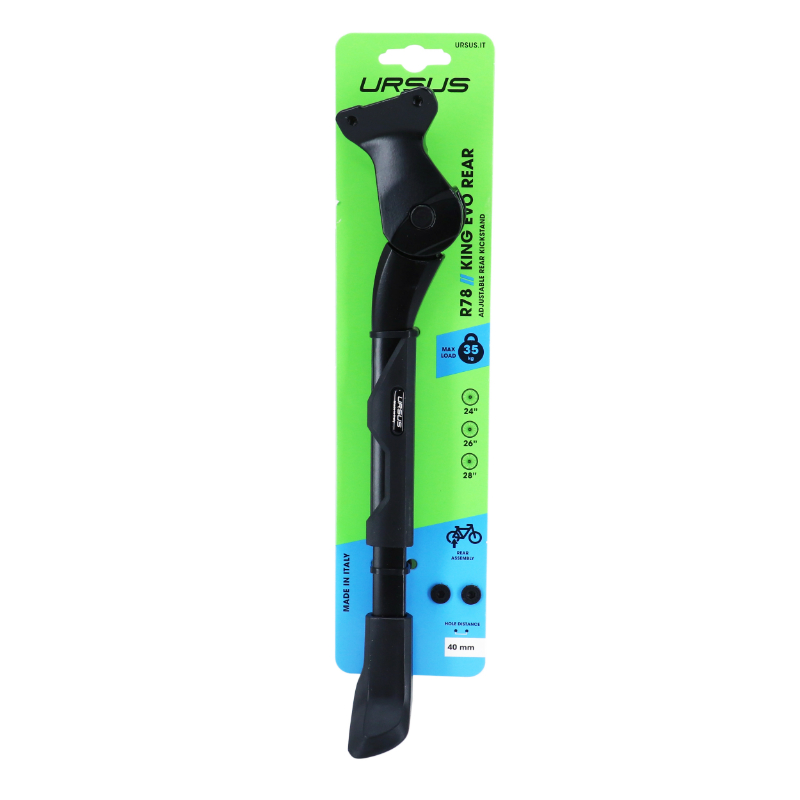 Bequille velo laterale arriere Ursus king evo rear 24-28'' noir reglable fixation 2 vis sur base entraxe 40MM - supporte 35KGS (livre sur carte) (compatible leader fox) - vue 3