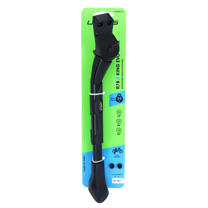 Bequille velo laterale arriere Ursus king evo rear 24-28'' noir reglable fixation 2 vis sur base entraxe 18MM - supporte 35KGS (livre sur carte) - vue 3