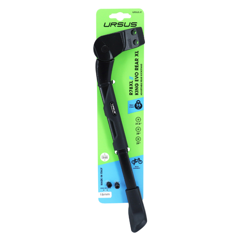 Bequille velo laterale arriere Ursus king evo 27.5-29'' noir reglable fixation 2 vis sur base entraxe 18MM - supporte 35KGS (livre sur carte) - vue 3
