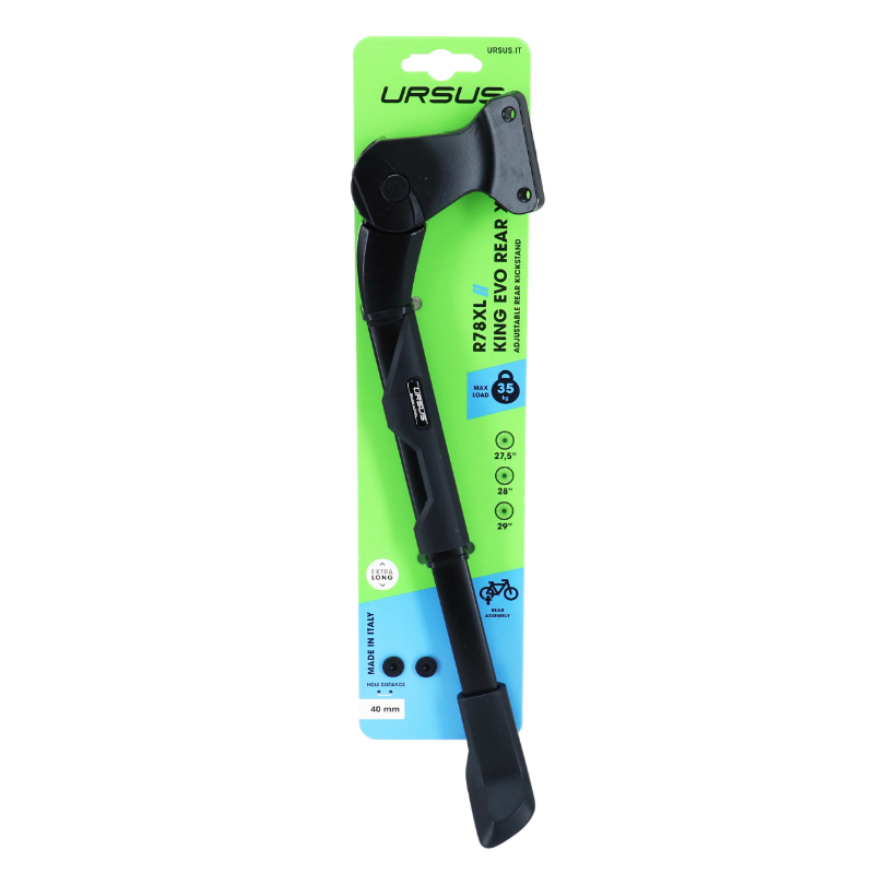 Bequille velo laterale arriere Ursus king evo 27.5-29'' noir reglable fixation 2 vis sur base entraxe 40MM - supporte 35KGS (livre sur carte) - vue 3