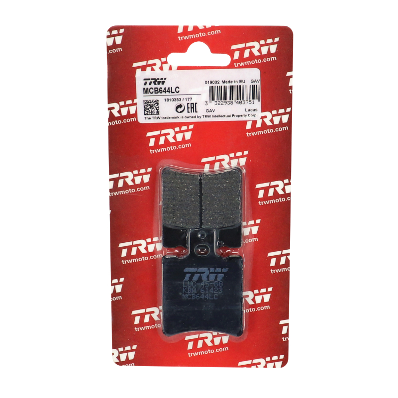 Plaquette de frein TRW avant MBK Booster/Nitro, Aprilia SR, Malaguti F12, Peugeot Buxy, Piaggio Typhoon/NRG/NTT 50 (MCB644 LC) - vue 2