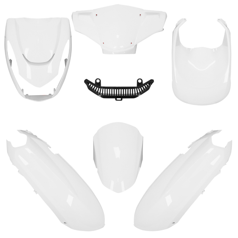 Carrosserie carenage Peugeot 50 Kisbee blanc brillant kit 6 pièces P2R