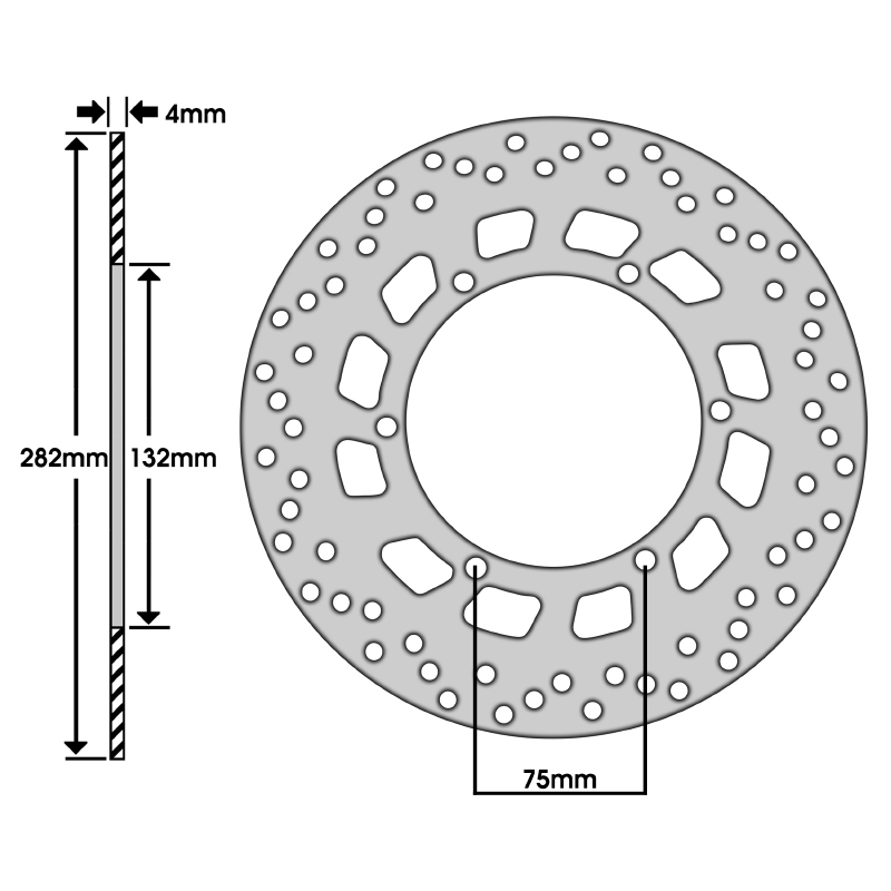 Disque de frein P2R adaptable MBK 50 X-Power 1996-2002 et Yamaha 50 TZR 1996-2002 avant (Ø 282 mm - int 132 mm - 6 trous) - vue 2