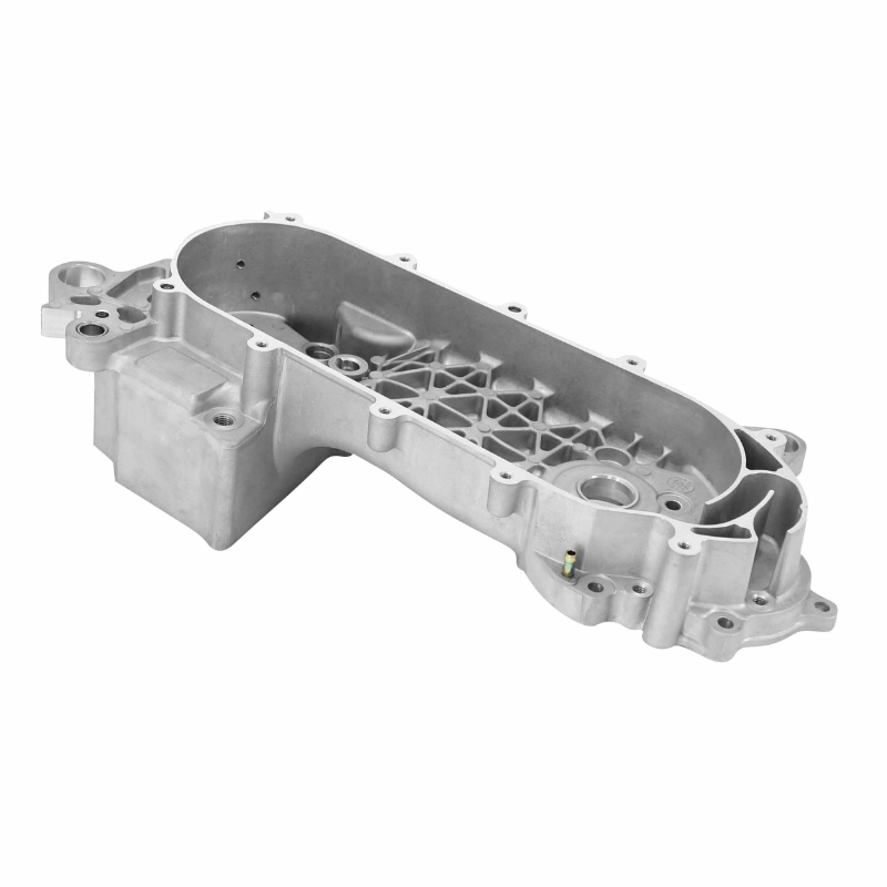 Carter moteur scoot adaptable sym 50 orbit, mio 4T - peugeot 50 vivacity 3, ludix 4T (moteur GY6 137QMB) (gauche cote variation - longueur 430MM) (OEM 11200-awa-000) -P2R - vue 4