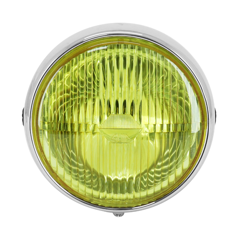 Phare-projecteur cyclo universel rond noir entourage chrome vitre jaune diamètre 140 mm BA20D Sélection P2R - vue 2