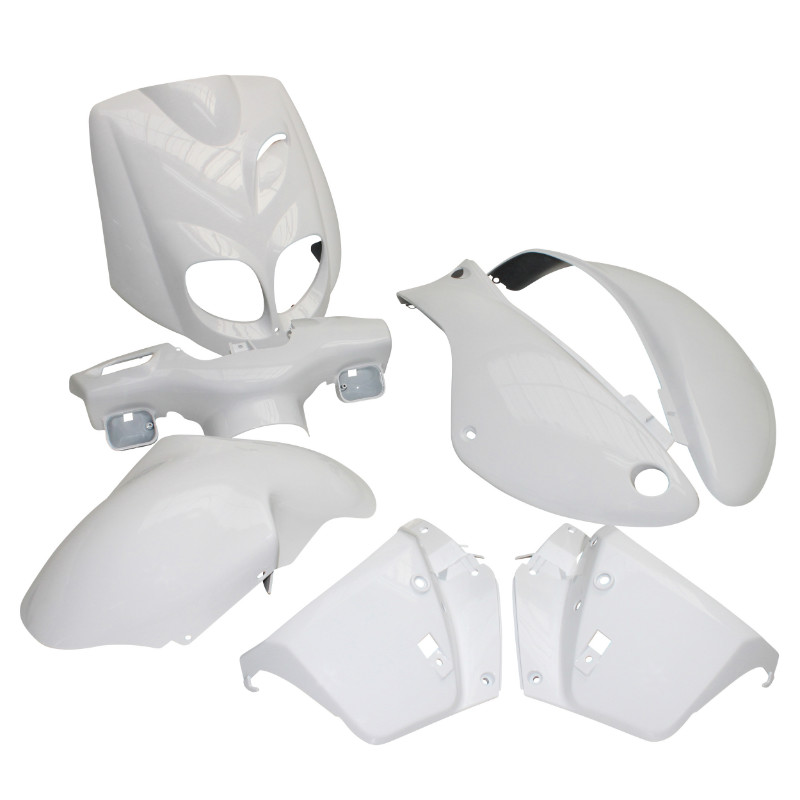 Carrosserie carenage scooter Peugeot 50 TKR Trekker 2007+ blanc brillant kit 7 pièces P2R