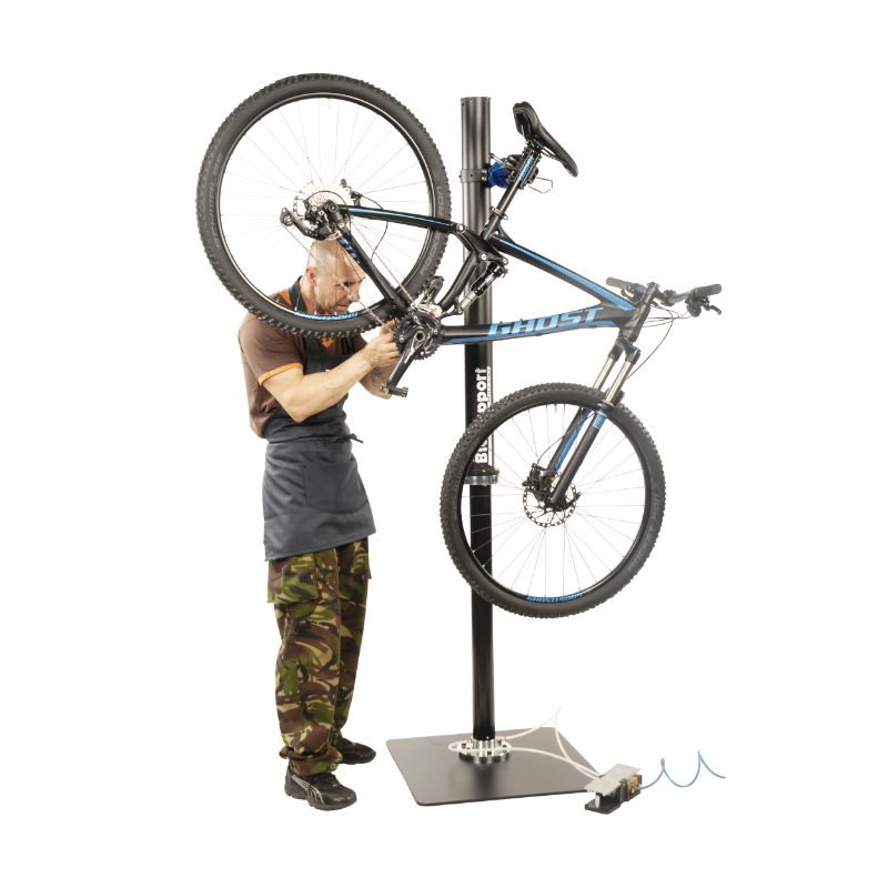 Pied d'atelier de reparation velo professionnel levage pneumatique -Bicisupport- a connecter a un compresseur supporte 35KGS - vue 2