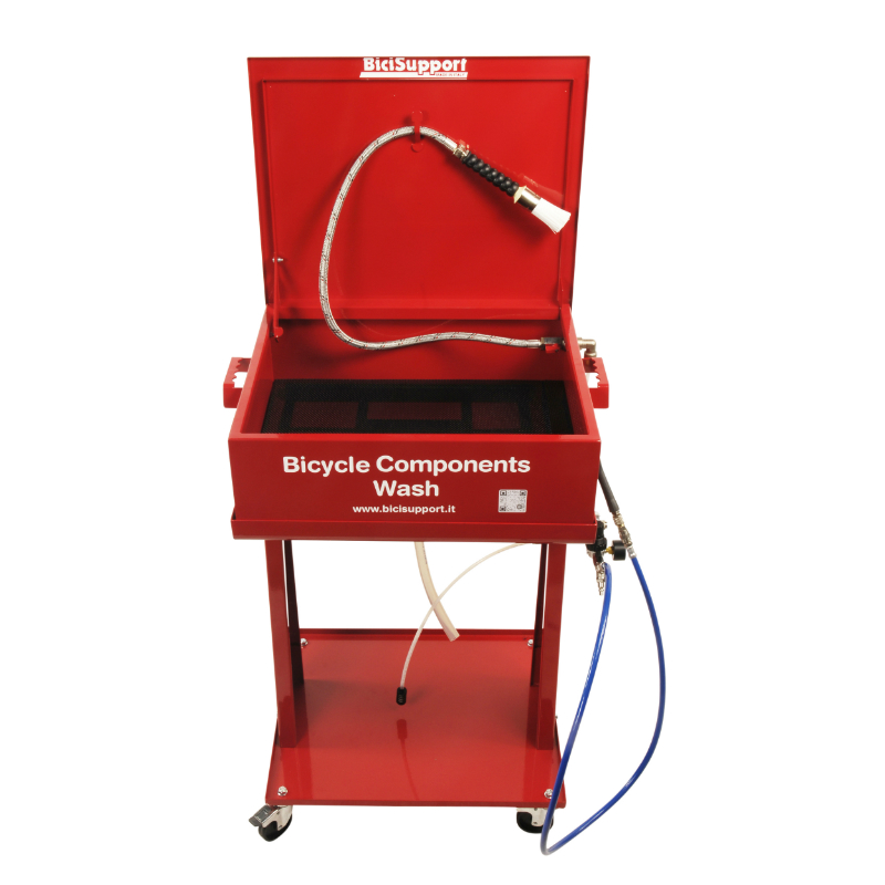 Fontaine de nettoyage d'atelier BICISUPPORT avec réservoir, soufflette et brosse - vue 2