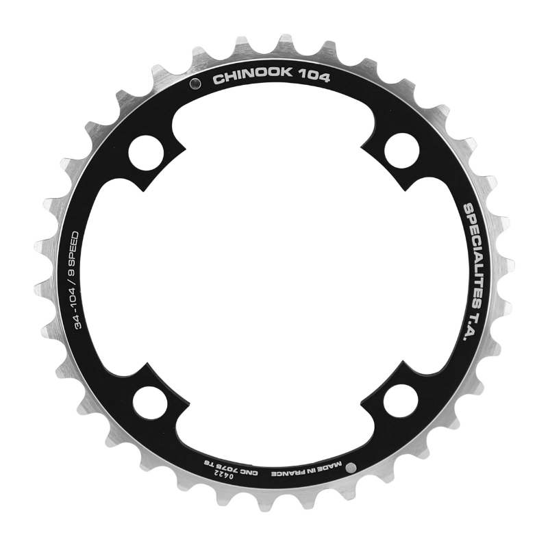 PLATEAU VTT 4BRA D.104 TA CHINOOK TRIPLE 34DTS MILIEU NOIR ALU POUR SHIMANO - SRAM - RACE FACE - FSA 8-9V.