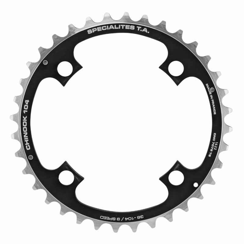 Plateau VTT 4BRA d.104 ta chinook triple 36DTS milieu noir alu pour shimano - sram - race face - fsa 8-9V.