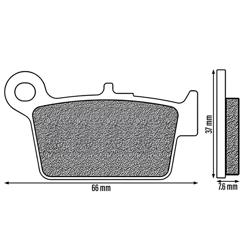 Plaquette de frein Newfren pour beta 50 RR 2005+ ar, 125 urban 2008+ ar, 50 motard alu AM6 ar (l 66MM - h 37MM - p 7.6MM) (FD0398BD) (dirt organique) - vue 2
