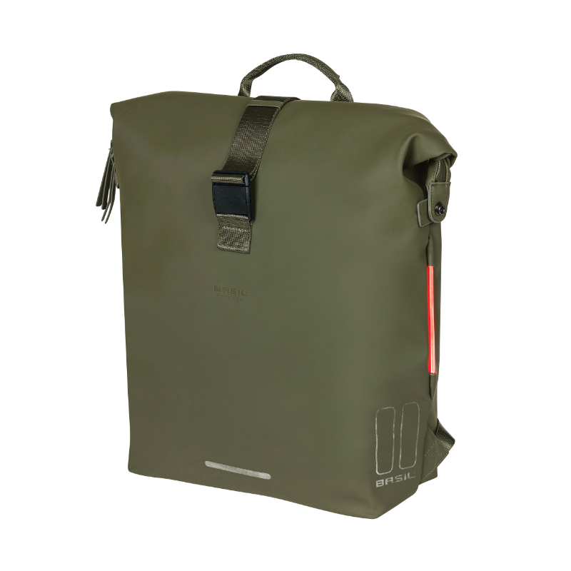Sacoche arriere sac a dos velo laterale Basil soho 17L vert foret fixation porte bagage crochet hook (31X14X37CM) avec eclairage LED - vue 2