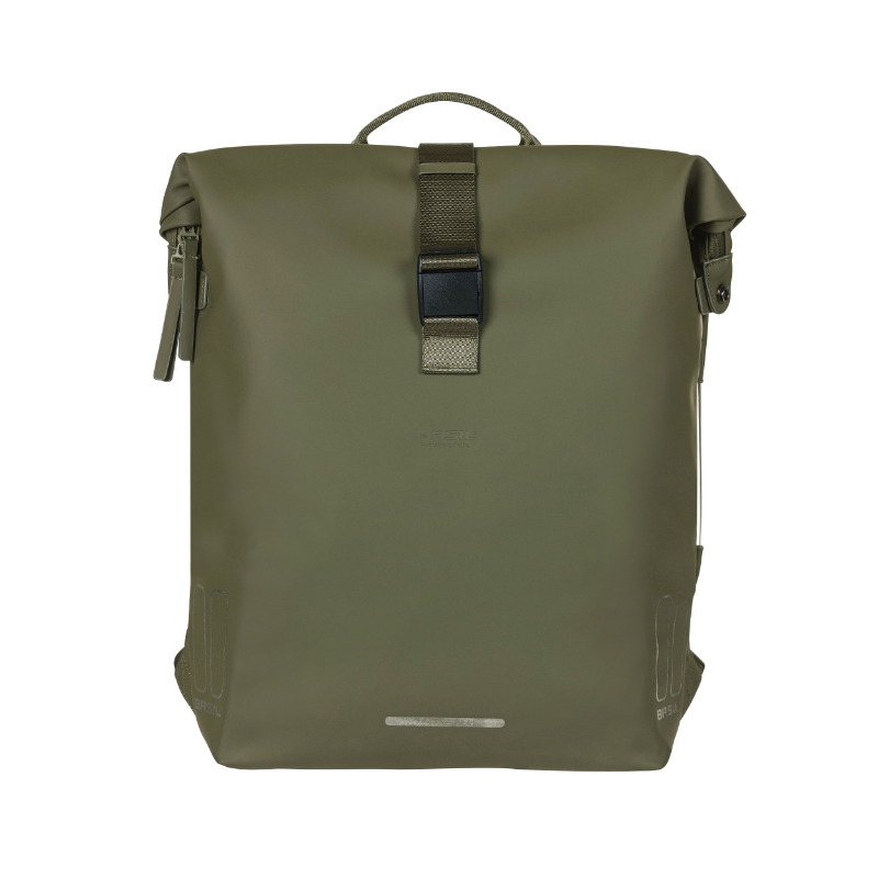 Sacoche arriere sac a dos velo laterale Basil soho 17L vert foret fixation porte bagage crochet hook (31X14X37CM) avec eclairage LED - vue 3