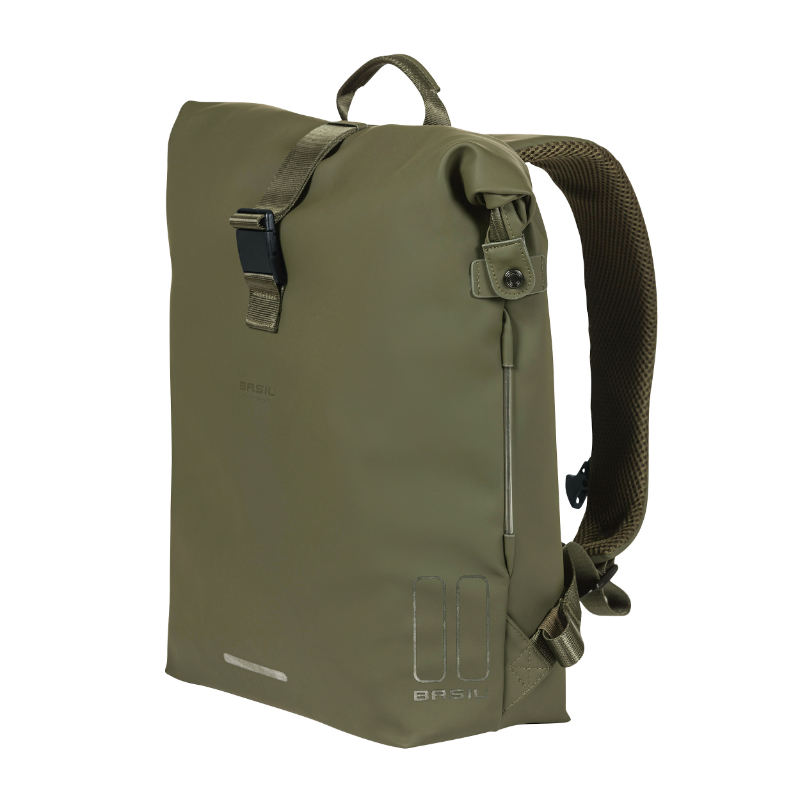 Sacoche arriere sac a dos velo laterale Basil soho 17L vert foret fixation porte bagage crochet hook (31X14X37CM) avec eclairage LED - vue 4