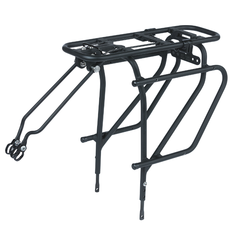 Porte-bagage vélo arrière à tringles Basil aluminium noir 28"-26"-700C système MIK compatible frein à disque