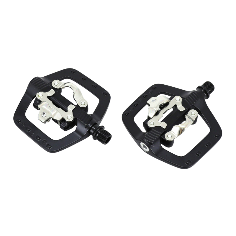 Pedale VTT automatique polyvalente Newton R63 avec 1 face shimano-spd a roulement noir alu D9-16 avec cales (paire) type shimano PD-EH500 - vue 2