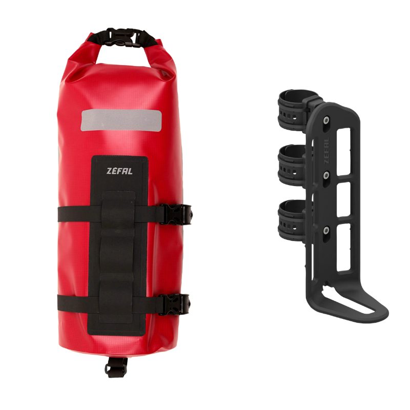 Sacoche de fourche velo Zefal z adventure fork pack rouge fixation sangles auto agrippantes (LG36.5CMXD15 - 6LITRES) (support fixation inclus) - vue 2