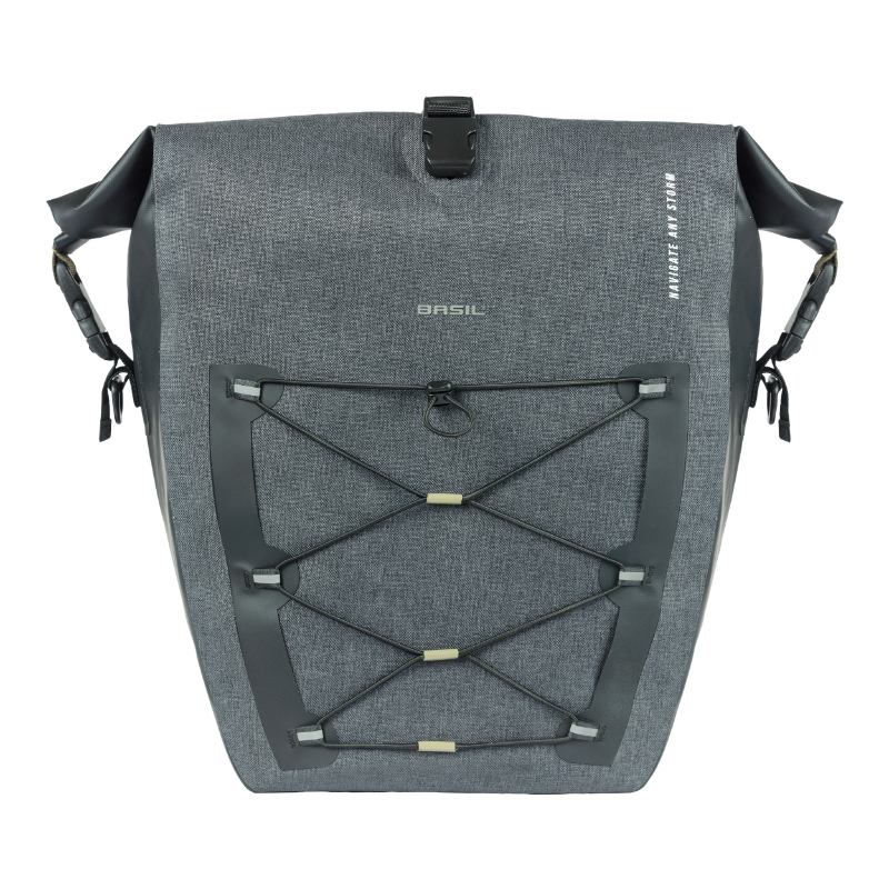 Sacoche arriere velo laterale Basil navigator cyclotouriste waterproof 25-31L noir fixation mik studs sur porte bagage (32X15X37CM) avec poignee et bandouillere fermeture enroulement - vue 3