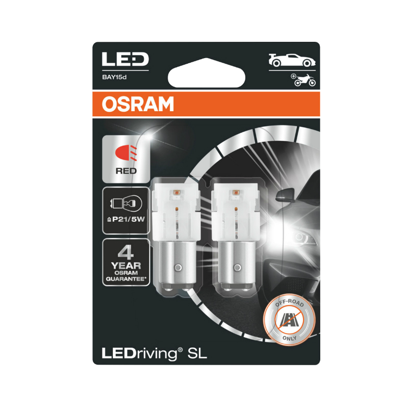 Ampoule LED 12V 1,4W culot BAY15D rouge P21-5W OSRAM LedRiving feu position + stop (lot de 2) - vue 3