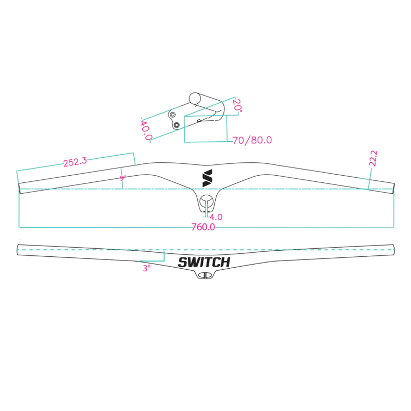 Cintre VTT droit Concorde Switch avec potence intégrée full carbone 760 mm - Potence 80 mm pivot 1" 1-8 - vue 4