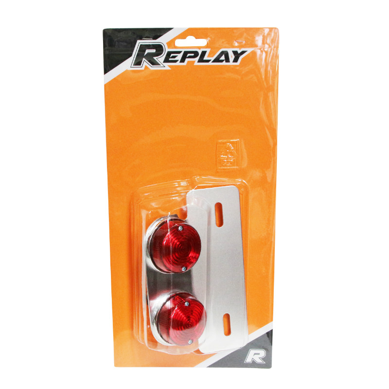 Support de plaque immatriculation avec feu 50 a boite-moto alu avec feu rond rouge (1 faisceau par feu) -argent (l 171MM - h 30MM - l 105MM) ** -Replay - vue 2
