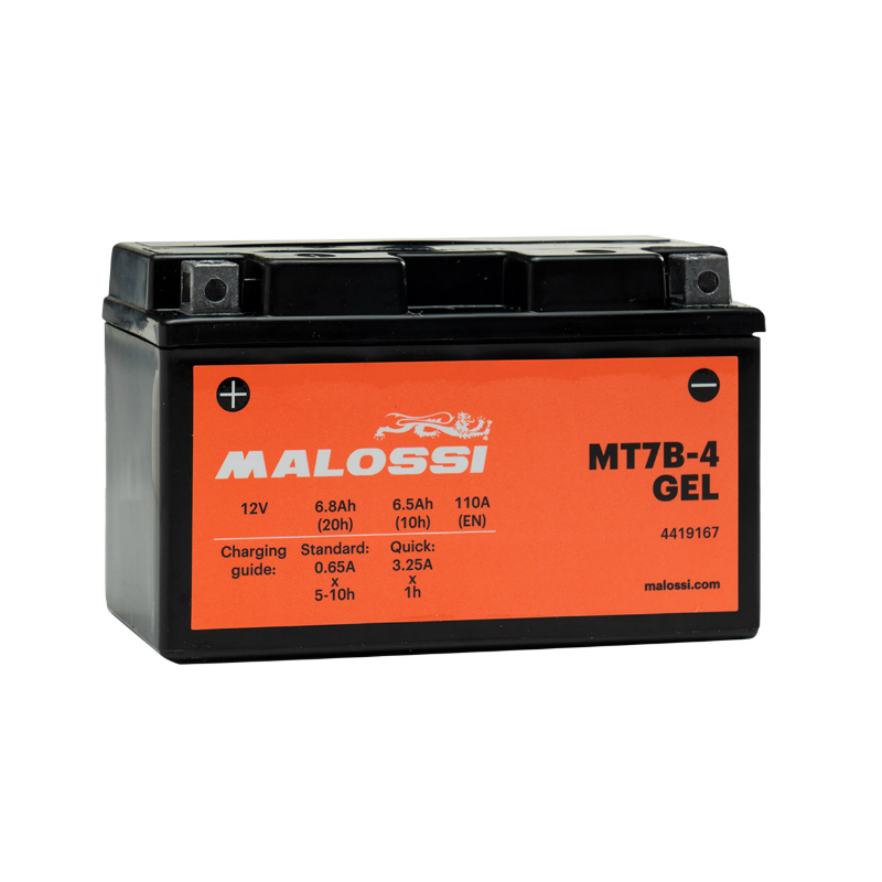Batterie 12V 6,5 ah MT7B-4 Malossi gel sans entretien prete a l'emploi (lg150xl65xh93mm) (equivalent YT7B-4 - sla - gel) (activee en usine-fa)