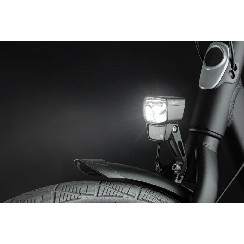Eclairage velo pour moyeu dynamo avant sur fourche Axa NXT 60 lux noir bouton switch on-off - pour voir a 70M et visible a 4KMS - eclairage a l'arret 4MN - vue 6