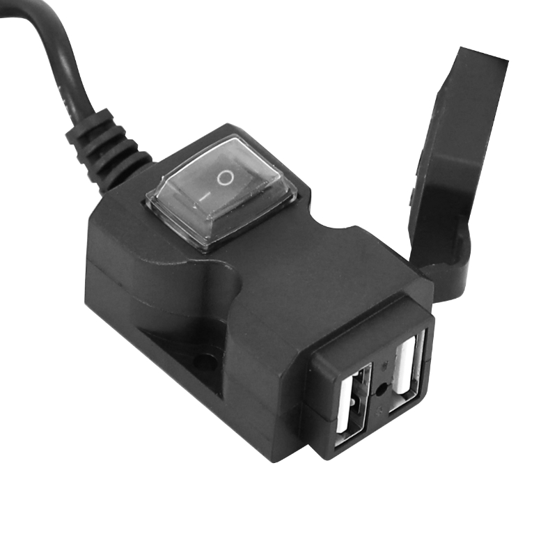 Chargeur USB AVOC avec interrupteur et fixation guidon/rétroviseur (5V 2,1A - 5V 1A) - vue 2