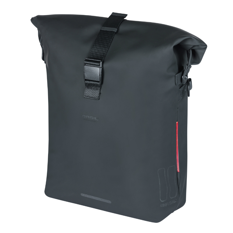 Sacoche arrière sac à dos vélo latérale Basil Soho 17L noir fixation porte-bagages système MIK Studs avec éclairage LED (31x16x37cm) - vue 2
