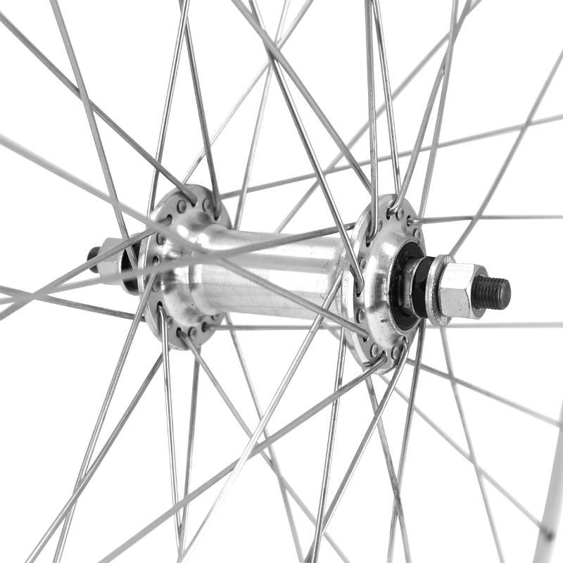 Roue route patin 700 Élan CFX argent avec écrous avant moyeu alu 32 rayons galva jante 13C VELOX - vue 3