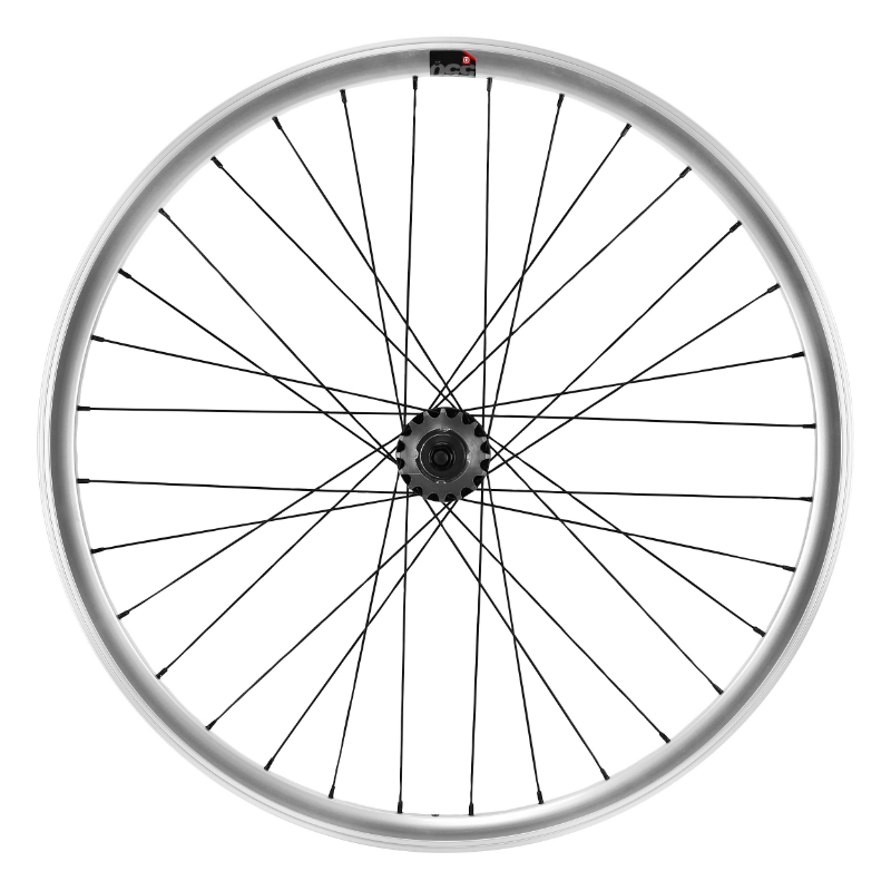 Roue route fixie patin P2R argent arrière double filetage flip flop avec pignon 16 DTS écrous jante 17C profil 28 mm - vue 2