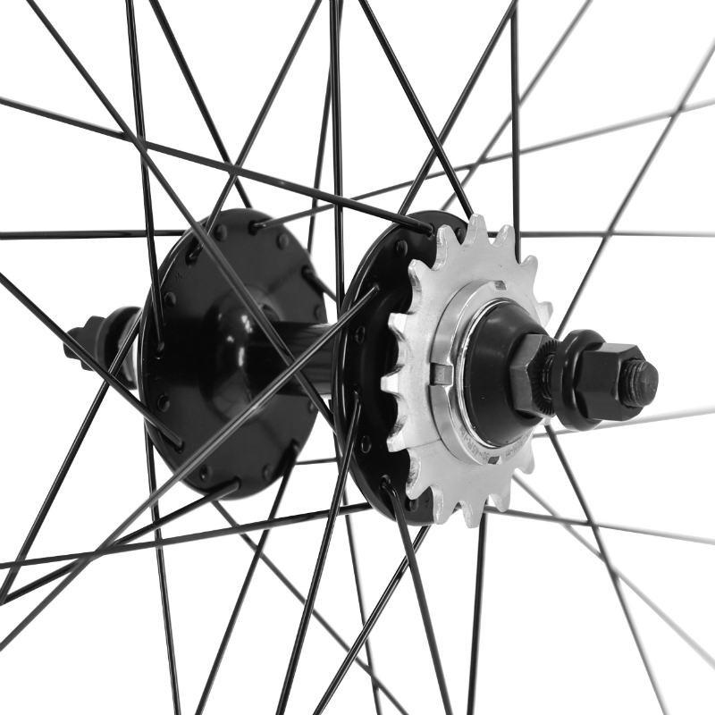 Roue route fixie patin P2R argent arrière double filetage flip flop avec pignon 16 DTS écrous jante 17C profil 28 mm - vue 3
