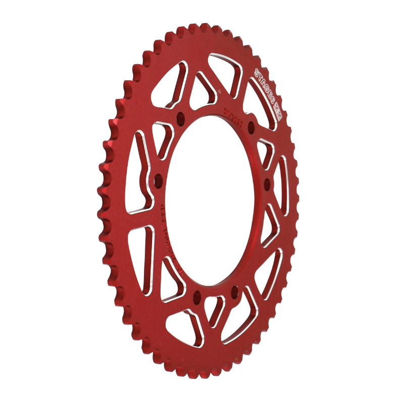 Couronne 50 adaptable Aprilia 50 RX 2006-2017, Derbi 50 Senda X Race 2004-2011, Rieju 50 MRT 2009+ 420 53 DTS alu CNC rouge - vue 2